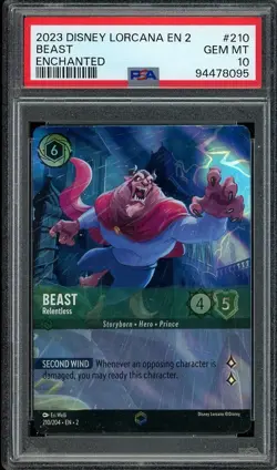 2023 Disney Lorcana EN 2 #210 BEAST RELENTESS Enchanted PSA 10 Gem Mint - Image 1