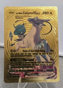 Pokemon Ice Rider Calyrex VMAX 980hp Gold Foil Fan Art Collector Card TCG - Image 1