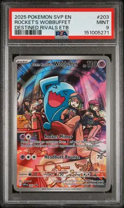 2025 POKEMON SVP EN-SV BLACK STAR PROMO #203 TEAM ROCKET'S WOBBUFFET PSA 9 - Image 1