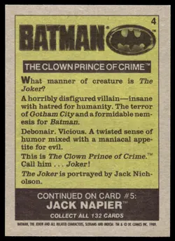 1989 Batman The Movie Series 1 #4 Trading Cards - Image 2