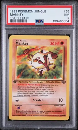 PSA Card NEAR MINT 7 1999 POKEMON JUNGLE 55 MANKEY 1ST EDITION - Image 1