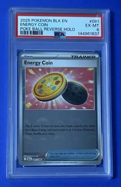 2025 Pokemon Blk EN Energy Coin Poke Ball Reverse Holo #081 PSA 6 EX-MT - Image 1
