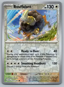 2024 Pokemon Surging Sparks Bouffalant 151/191 Reverse Holo - Image 1