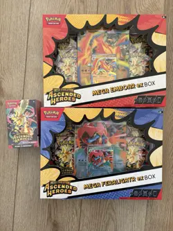 Pokemon Mega Emboar & Feraligatr ex Box Set & Ascended Heroes Booster Bundle - Image 1