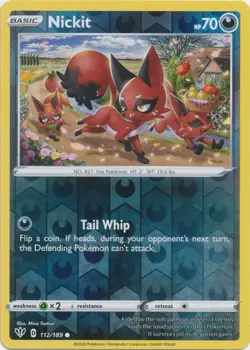 Nickit 112/189 Common Darkness Ablaze Pokemon Reverse Holo Near Mint - Image 1