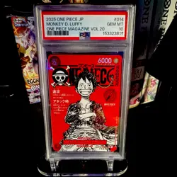 Bandai 2025 One Piece JP Monkey D. Luffy #014 Magazine Vol.20 Holo Promo PSA 10 - Image 1