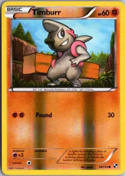 Timburr (58) Reverse Holo Common Black and White 58/114 LP - Image 1