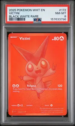 2025 POKEMON WHT EN-WHITE FLARE BLACK WHITE RARE #172 VICTINI PSA 8 - Image 1