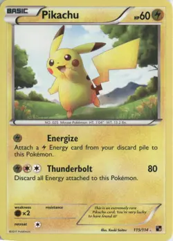 Pokemon Pikachu Secret Rare Holo Black and White 2011 115/114 NM - Image 1