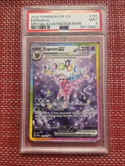 2025 Pokemon Prismatic Evolutions Espeon EX#155 Special Illustration Rare PSA 9 - Image 1