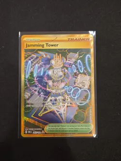Pokemon TCG Jamming Tower Destined Rivals Gold Trainer Card 243/182 Holo - Image 1