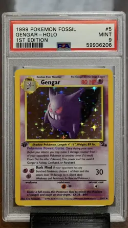 1999 Pokemon Fossil 1st Edition #5/62 Gengar Holo PSA 9 MINT - Image 1