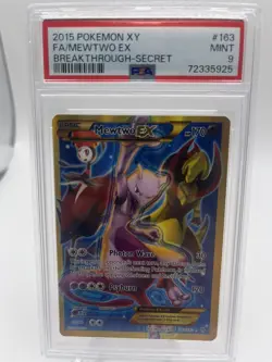 2015 Pokemon Mewtwo EX Breakthrough Secret Rare Full Art XY #163 PSA 9 - Image 1