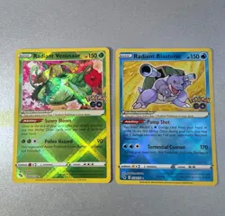 Pokemon Radiant Venusaur 004/078 & Blastoise 018/078 Pokemon GO Radiant Rare - Image 1
