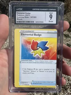 ERROR Miscut Pokemon CGC 9 Evolving Skies Elemental Badge Alignment Dot - Image 1
