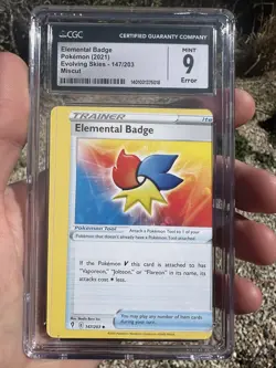 ERROR Miscut Pokemon CGC 9 Evolving Skies Elemental Badge Alignment Dot - Image 2