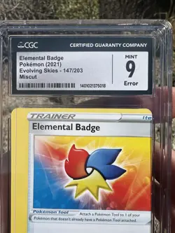 ERROR Miscut Pokemon CGC 9 Evolving Skies Elemental Badge Alignment Dot - Image 5