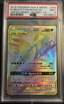 Pokemon Mega Sableye & Tyranitar GX (Secret) 245/236 Sm-Unified Minds Holo PSA 9 - Image 1