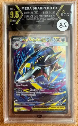 2025 POKEMON PFL EN MEGA SHARPEDO EX 127/094 SPECIAL ILLUSTRATION RARE RCG 9.5 - Image 1