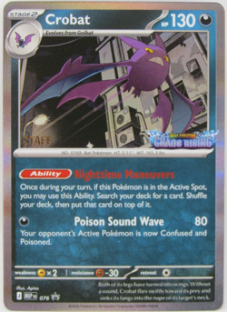 Pokemon TCG Crobat Mega Evolution Chaos Rising Staff Promo NM - Image 1