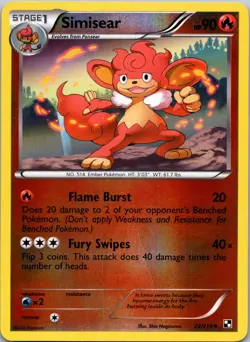 Simisear 22/114 Black and White Reverse Holo LP / NM Pokemon TCG - Image 1