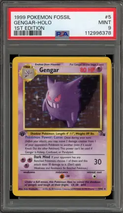 Pokemon Gengar Fossil 1st Edition Holo Rare #5 PSA 9 Mint - Image 1