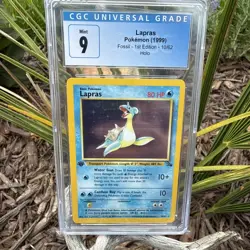 CGC Blue Label 9 Mint 1st Edition Fossil Holo Lapras 1999 Pokemon 10/62 - Image 1
