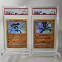 SEQUENTIAL SET OF 2 PSA 10 HIDDEN FATES BABY SHINY LUCARIO & RIOLU #SM 21, 22 - Image 1