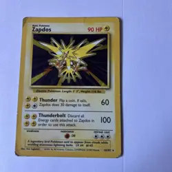 Zapdos 16/102 LP Base Set Unlimited Holo Rare Vintage Pokemon TCG 1999 - Image 1