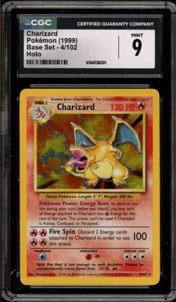 Pokemon Charizard Base Set Unlimited Holo Rare #4 CGC 9 Mint - Image 1