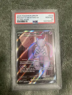 2025 POKEMON DRI EN-DESTINED RIVALS ULTRA RARE 213 TEAM ROCKETS MEWTWO EX PSA 10 - Image 1