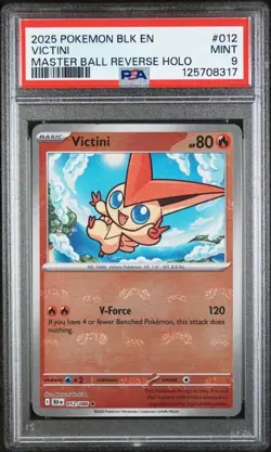 2025 POKEMON BLK EN-BLACK BOLT #012 VICTINI MASTER BALL REVERSE HOLO PSA 9 - Image 1