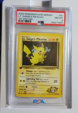 2000 LT. Surge's Pikachu, 1st Edition, PSA 8, Pokemon Gym Heroes - Image 1