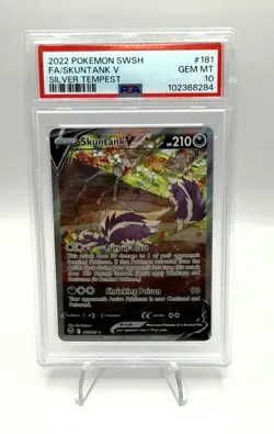 2022 Pokemon Silver Tempest Skuntank V Full Art #181 PSA 10 Gem Mint - Image 1