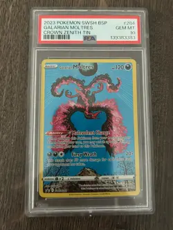 Pokemon Galarian Moltres Crown Zenith Tins Full Art Promo SWSH284 PSA 10 - Image 1