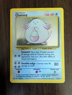 Chansey 3/102 HP Base Set Unlimited Holo Rare Vintage Pokemon TCG 1999 - Image 1