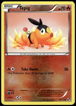 Tepig 16/114 Common Black & White Pokemon Reverse Holo MP - Image 1