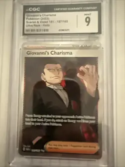 CGC Mint 9 Giovanni’s Charisma Pokemon 2023 Scarlet and Violet 151 197/165 - Image 1