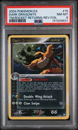 2004 POKEMON EX TEAM ROCKET RETURNS #15 DARK DRAGONITE-REVERSE FOIL PSA 8 - Image 1
