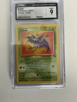 Pokemon Card Zubat 57/62 1999 CGC 9 MINT Base Set Fossill - Image 1
