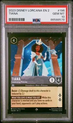 Disney Lorcana: Rise of the Floodborn Tiana 196/204 Non Foil Super Rare PSA 10 - Image 1