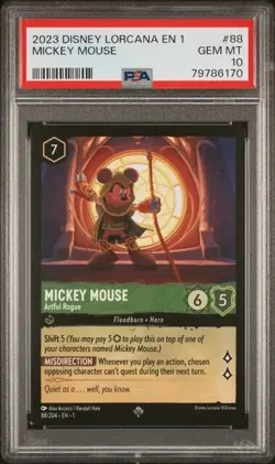 Disney Lorcana Mickey Mouse Artful Rogue Super Rare Non Foil #88 PSA 10 - Image 1