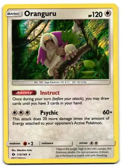 Oranguru 113/149 - Sun & Moon Rare Pokemon TCG Holo - M/LP Card - Image 1