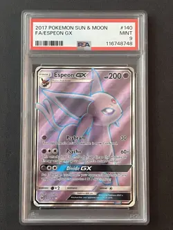 Espeon GX 140/149 Full Art 2017 Pokemon Sun & Moon Base Card PSA 9 Mint - Image 1