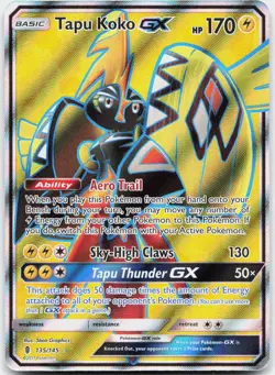 Tapu Koko GX (Full Art) 135/145 Holo Ultra Rare Guardians Rising Pokemon NM - Image 1