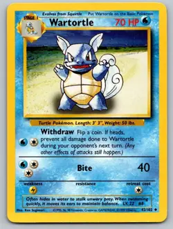 Wartortle 42/102 Uncommon Base Set Unlimited Pokemon Lightly Played - Image 1