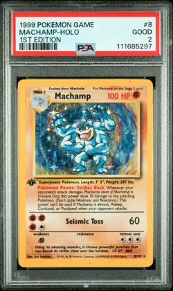 1999 POKEMON BASE SET 1ST EDITION #8 MACHAMP-HOLO PSA 2 - Image 1