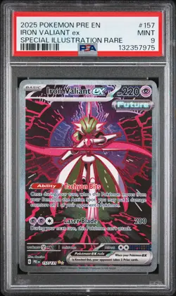 2025 Pokemon Prismatic Evolutions Iron Valiant EX SIR PSA 9 #157 - Image 1