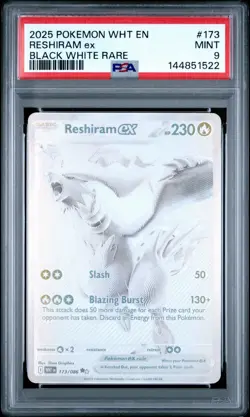 MINT 2025 POKEMON WHT EN-WHITE FLARE BLACK WHITE RARE #173 RESHIRAM EX PSA 9 - Image 1