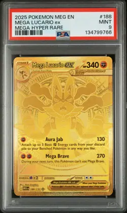 2025 POKEMON MEG EN-MEGA EVOLUTION MEGA HYPER RARE #188 MEGA LUCARIO EX PSA 9 - Image 1